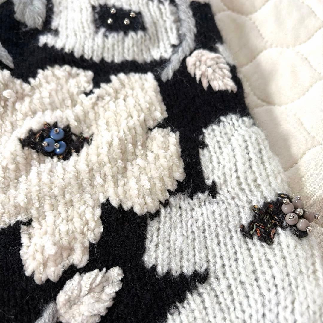 【24SS美品】定価4万✴︎BEARDSLEY 袖ジャガードカーディガン ブラック