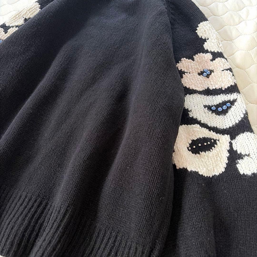 【24SS美品】定価4万✴︎BEARDSLEY 袖ジャガードカーディガン ブラック