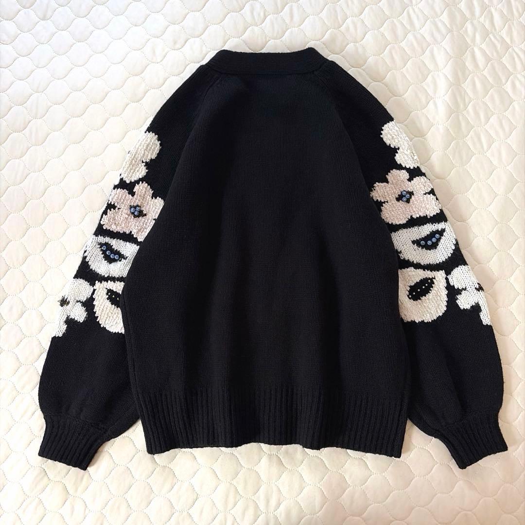 【24SS美品】定価4万✴︎BEARDSLEY 袖ジャガードカーディガン ブラック