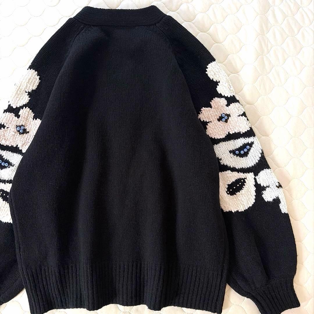 【24SS美品】定価4万✴︎BEARDSLEY 袖ジャガードカーディガン ブラック