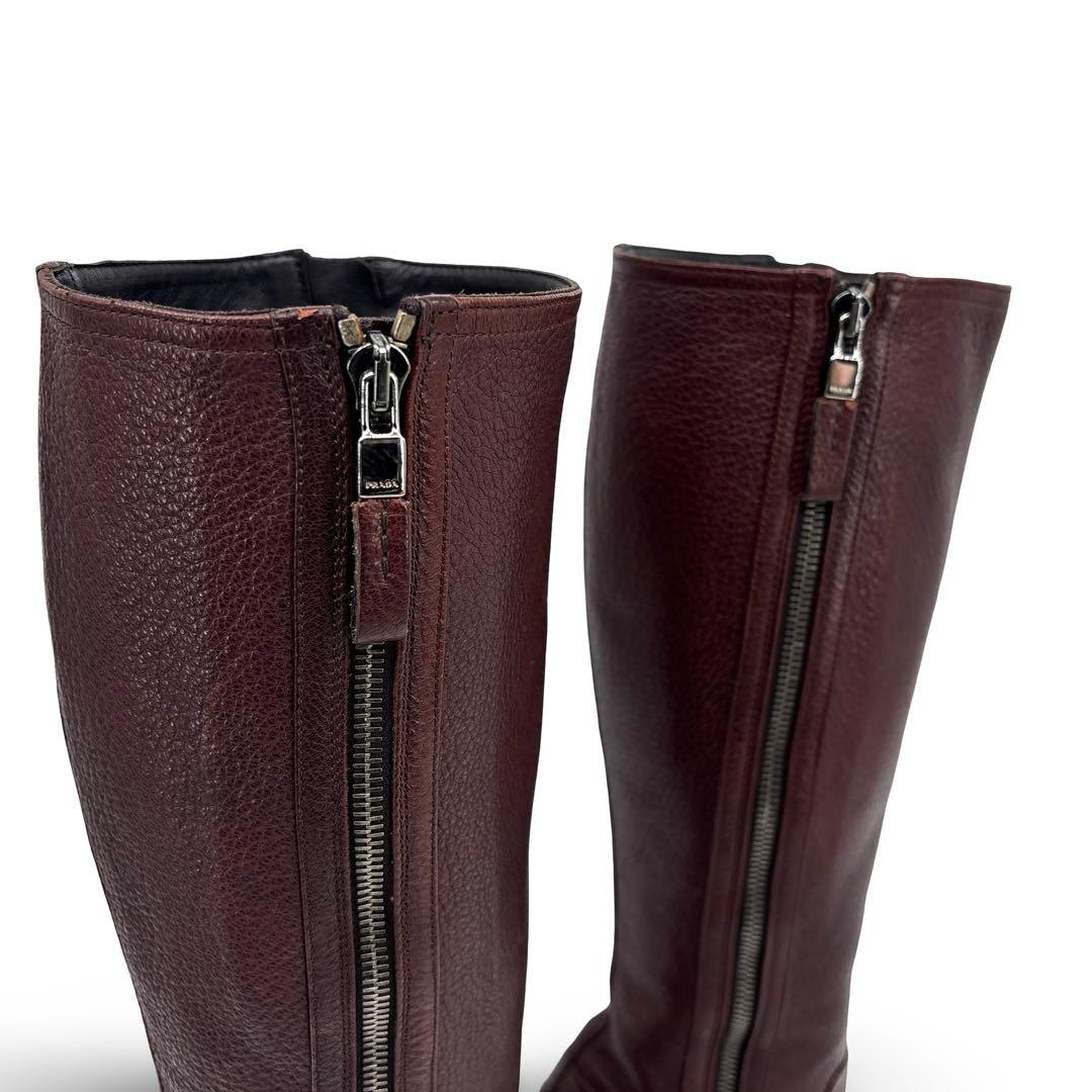 極美品】PRADA プラダ レザー ロングブーツ 38 24.5cm 　革　箱付
