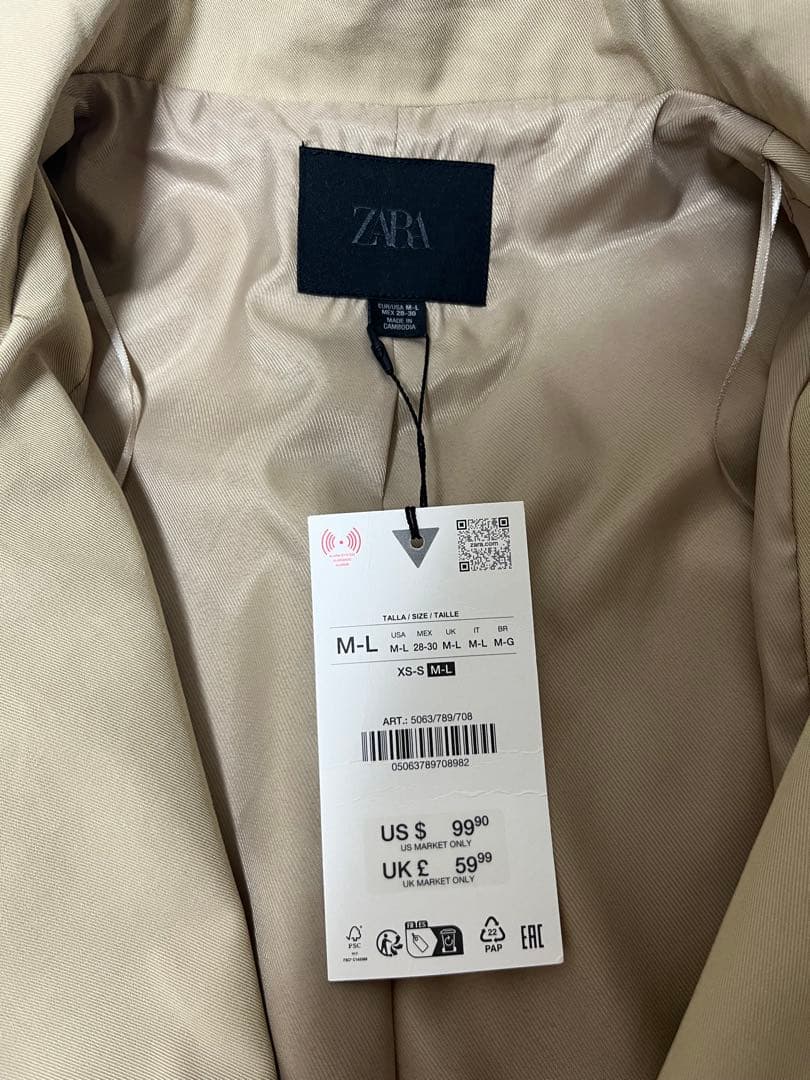 完売品⭐︎未使用ZARA ショートトレンチコート M-Lライトゴールデンブラウン⭐︎