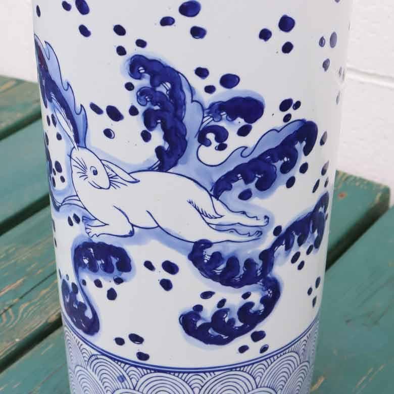 傘立て アンブレラスタンド 陶器製 兎 うさぎ アジアン レトロ シノワズリ