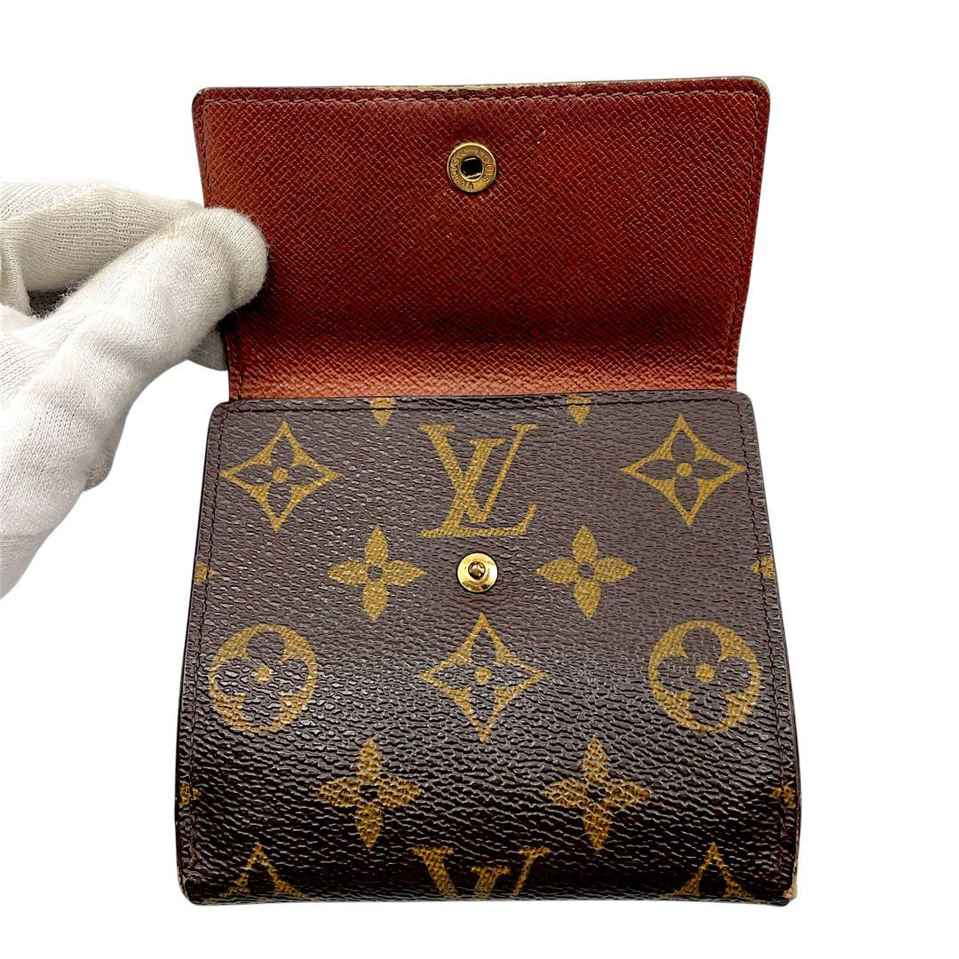 【微美品】ルイヴィトン　折り財布　ブラウン　Wホック　モノグラム　レザー