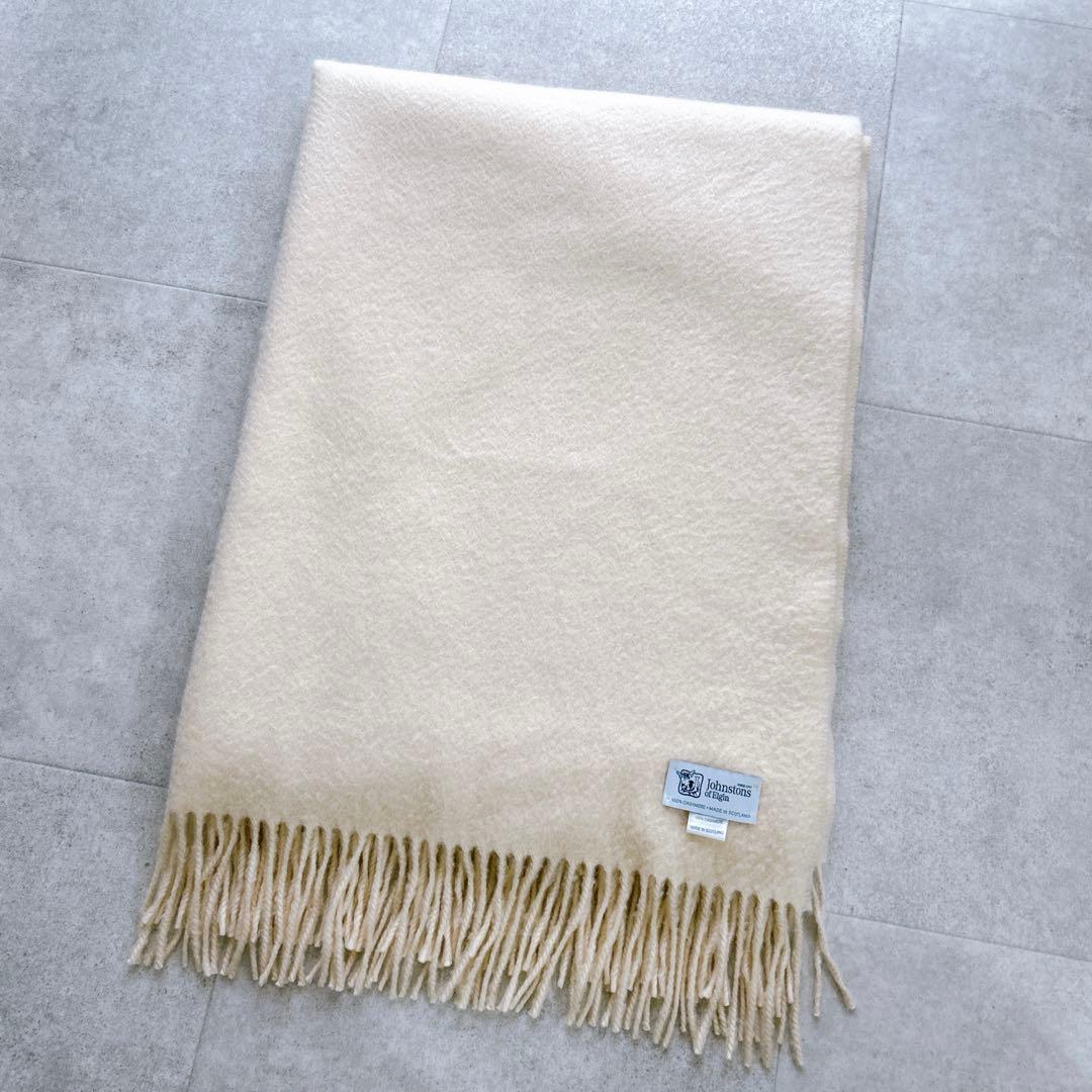 美品✨ ジョンストンズ 大判 ストール カシミヤ100% エクリュ 白系