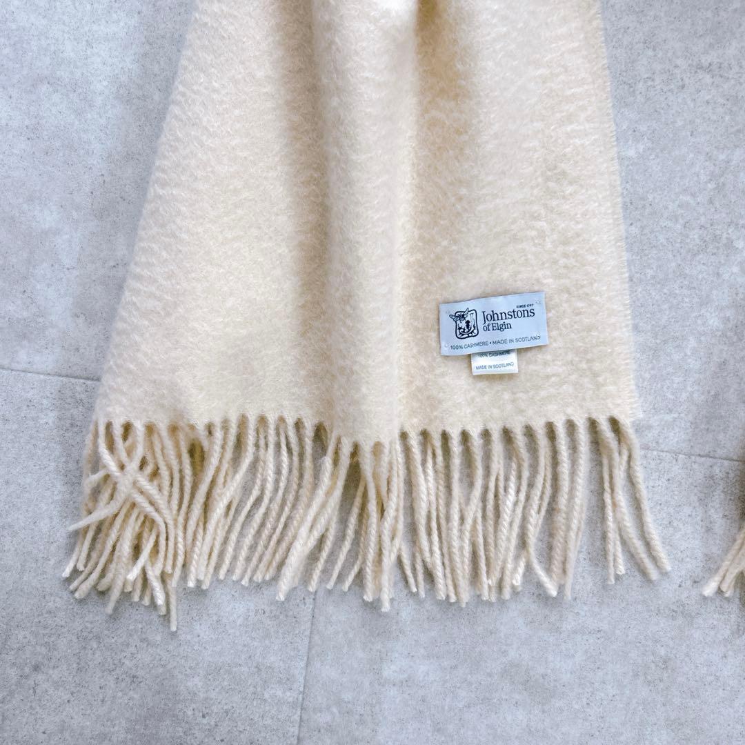 美品✨ ジョンストンズ 大判 ストール カシミヤ100% エクリュ 白系
