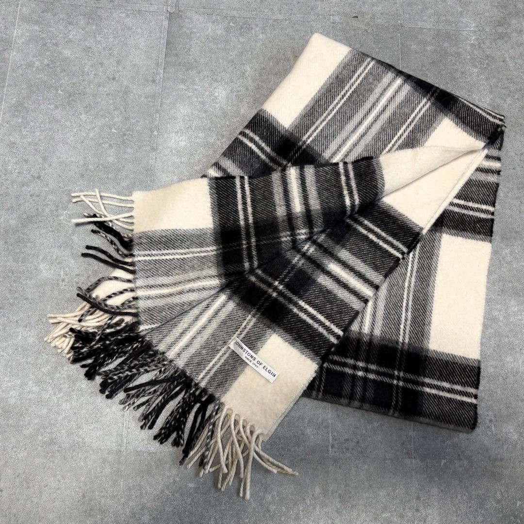 【美品】ジョンストンオブエルガン カシミヤストール マフラー 大判 チェック