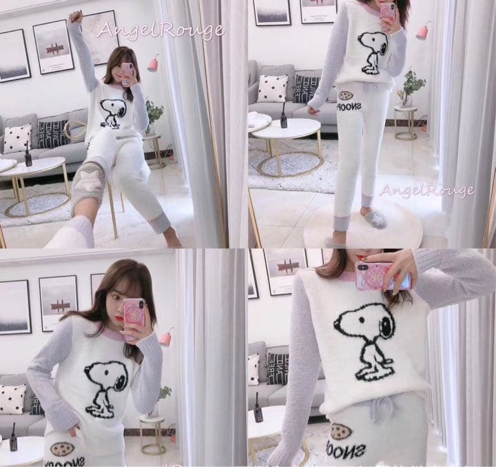 新品！可愛い、モコモコ、ふわふわ、スヌーピー柄パジャマ上下2点セットパジャマ！
