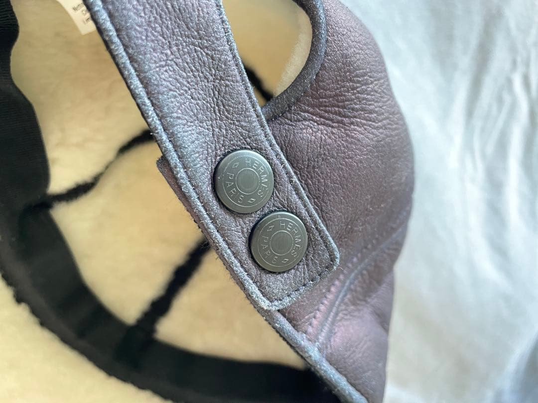 [60サイズ] HERMES エルメス ラムレザー 6パネル キャップ ムートン