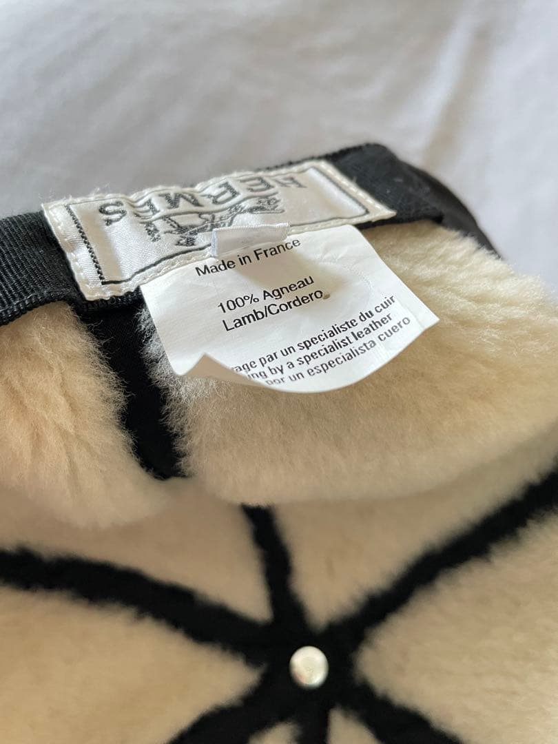 [60サイズ] HERMES エルメス ラムレザー 6パネル キャップ ムートン