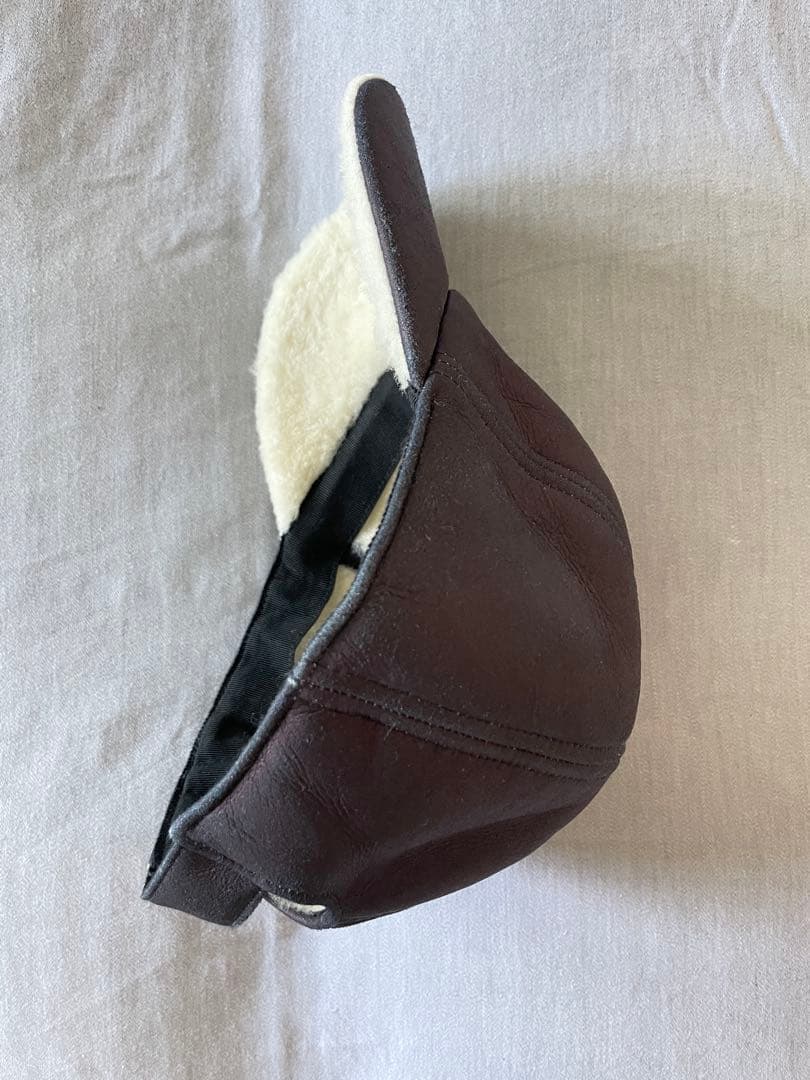 [60サイズ] HERMES エルメス ラムレザー 6パネル キャップ ムートン