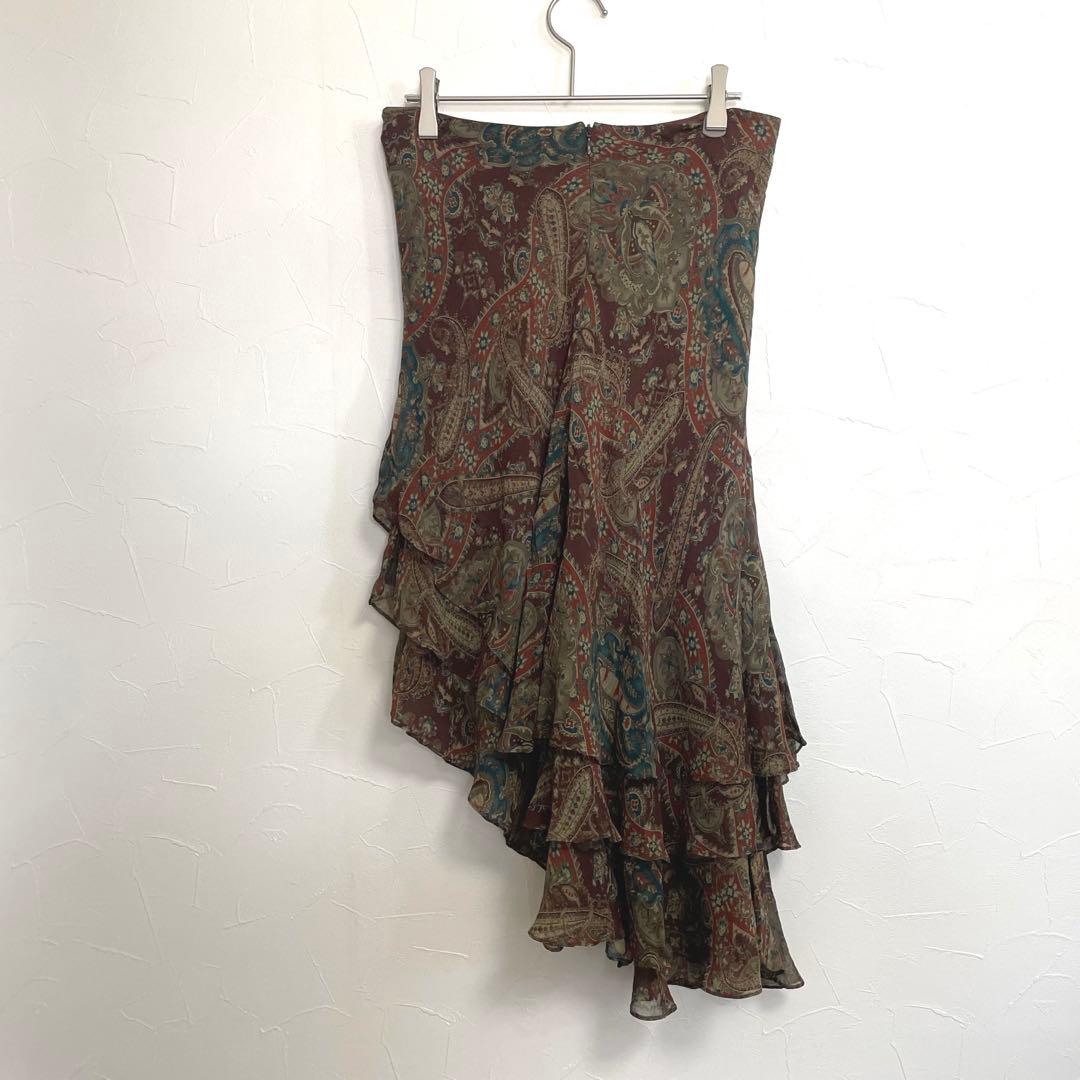 ローレン ラルフ ローレン　ペイズリー柄シルクスカート　S