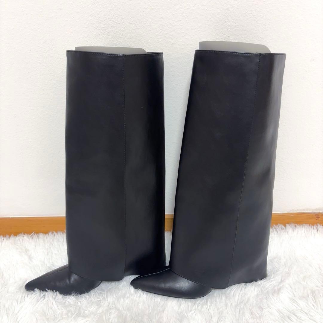 美品　ZARA ザラ ハイヒールゲーターブーツ　ブラック　38