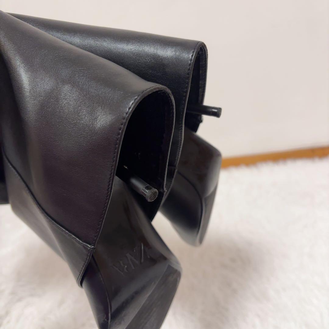 美品　ZARA ザラ ハイヒールゲーターブーツ　ブラック　38