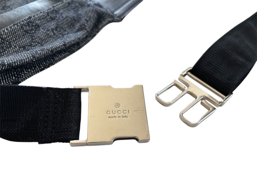 【美品】GUCCI グッチ GG ボディバッグ キャンバス ブラック レザー