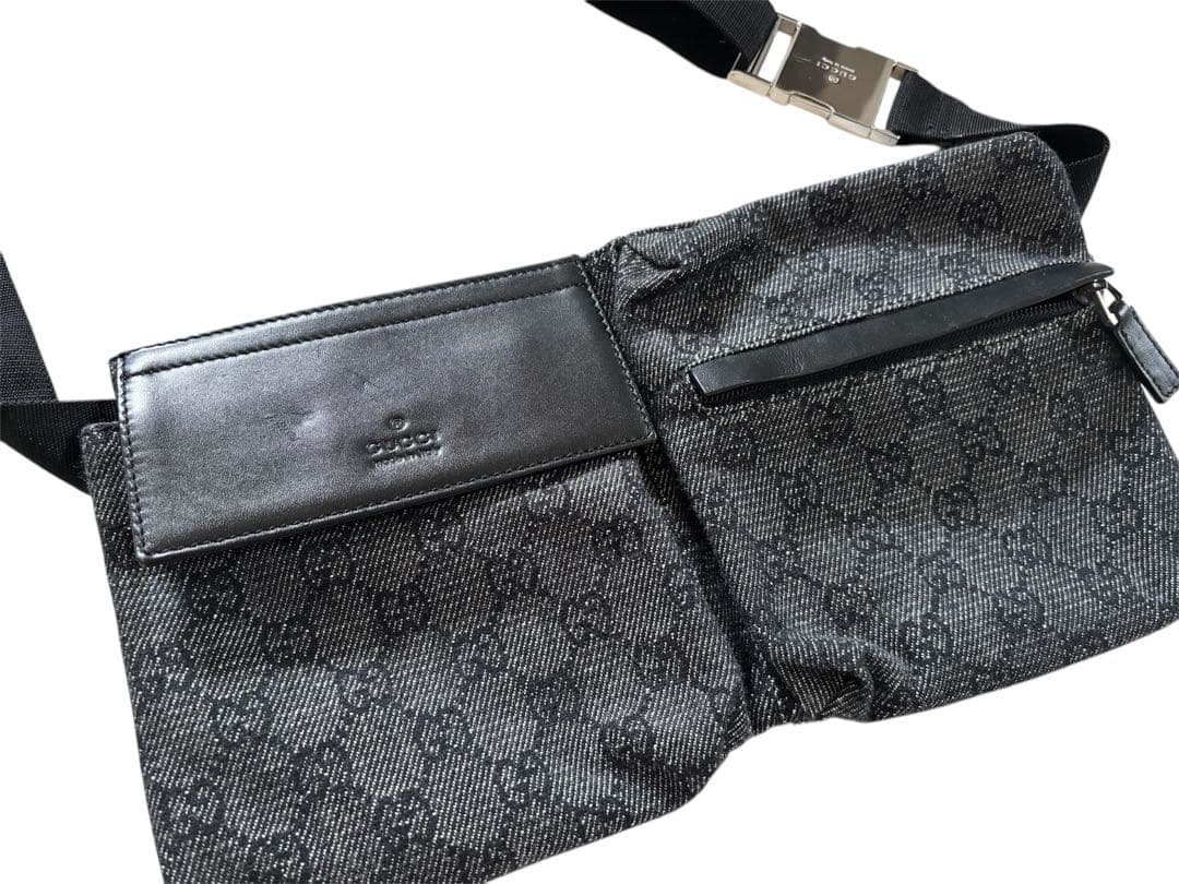 【美品】GUCCI グッチ GG ボディバッグ キャンバス ブラック レザー
