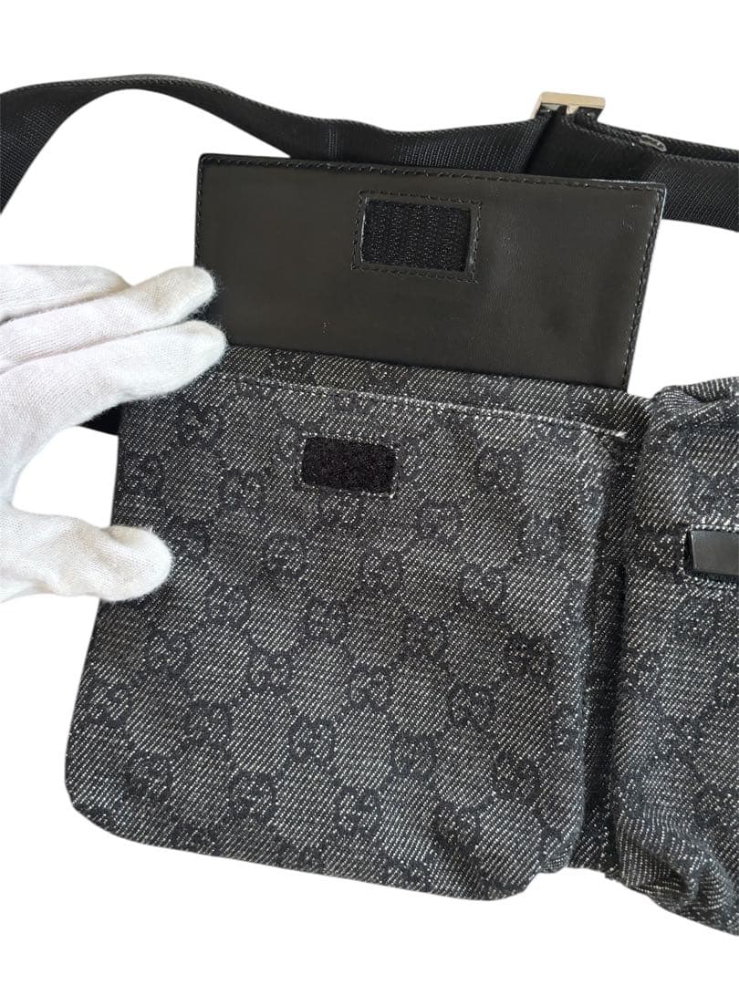 【美品】GUCCI グッチ GG ボディバッグ キャンバス ブラック レザー