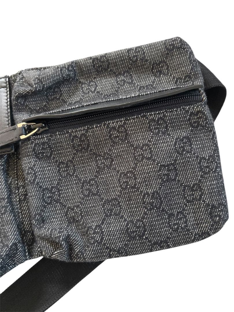 【美品】GUCCI グッチ GG ボディバッグ キャンバス ブラック レザー