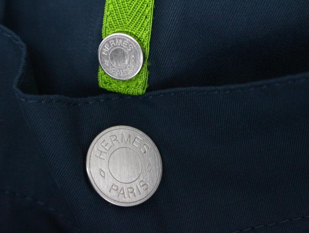 ◇HERMES メンズ コットンパンツ ダークグリーン×黄緑ライン 裾ジップ