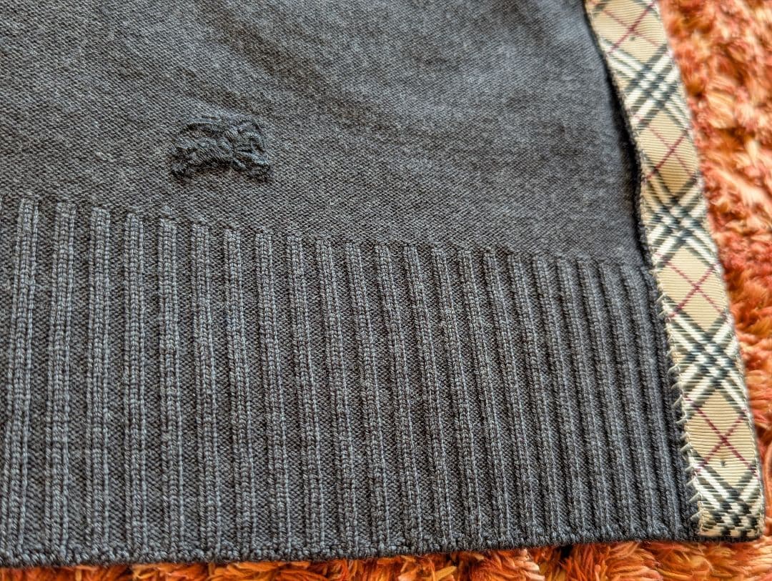美品 バーバリー ロンドン ロゴ刺繍 カーディガン ダークグレー Size１