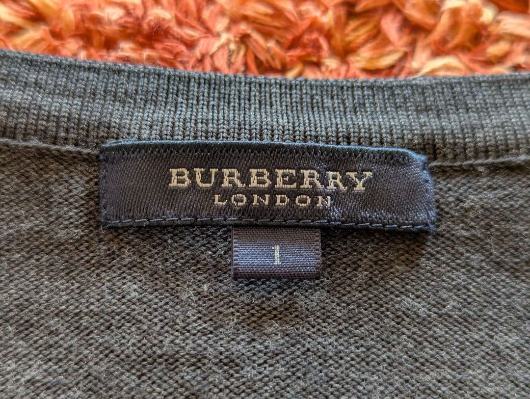 美品 バーバリー ロンドン ロゴ刺繍 カーディガン ダークグレー Size１