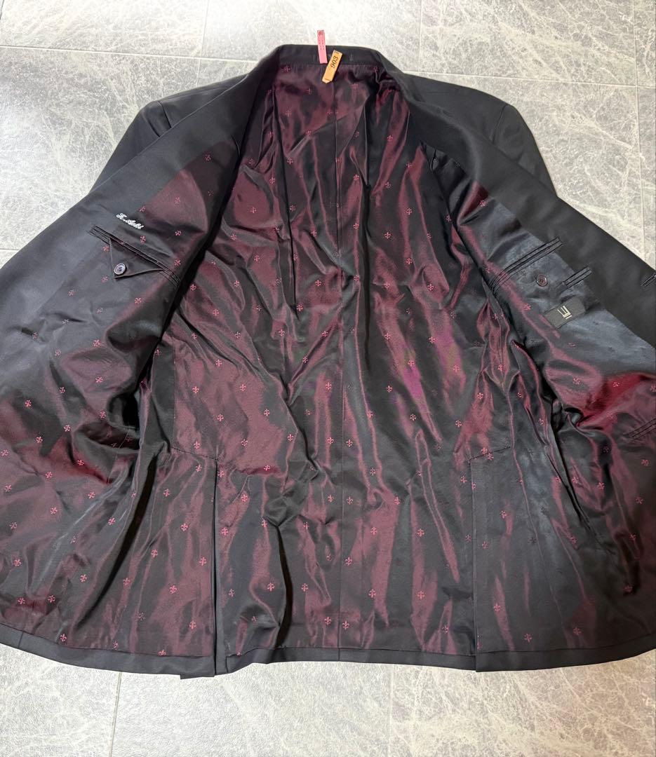 DUNHILL ダンヒル ウール ロゴ柄 裏地 テーラード ジャケット XL 黒