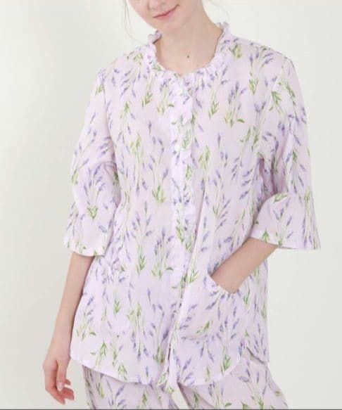 ◎新品 Narue ナルエー 高島ちぢみ パジャマ フリル ラベンダーパープル系