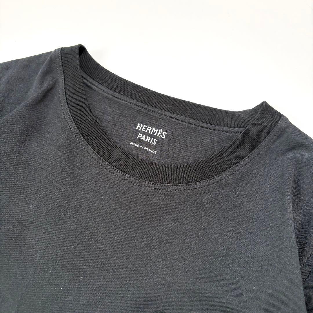 【未使用級】HERMES Tシャツ モザイク 刺繍ロゴ ブラック 36
