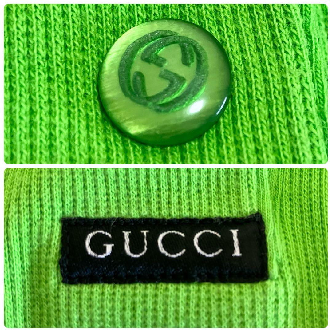 美品 GUCCI グッチ インターロッキングG ボタン ポロシャツ グリーン