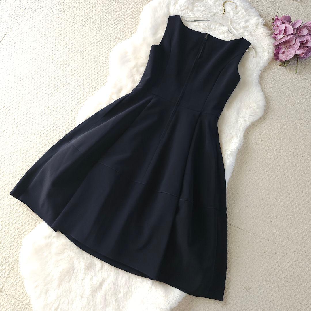 美品 FOXEY NEW YORK洗える バルーンフレアーワンピース 濃紺 38