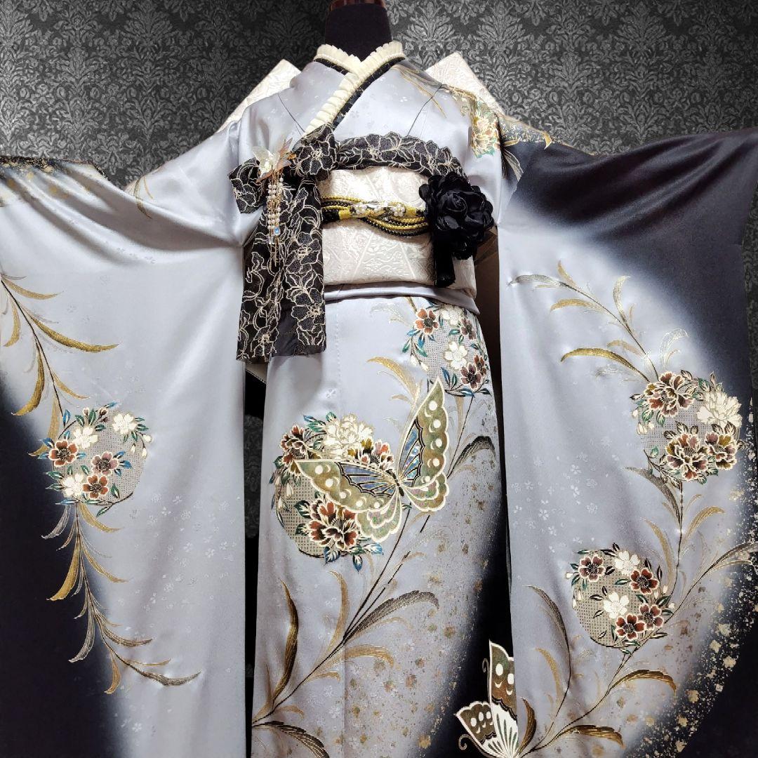 大特価SALE☆振袖フルセット(9点)・成人式・モダン・金銀彩加工・正絹・逸品