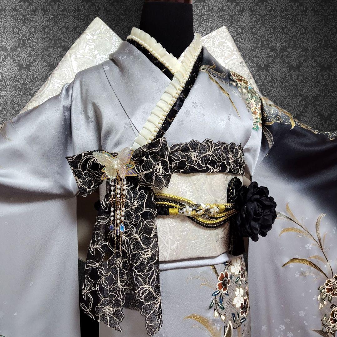 大特価SALE☆振袖フルセット(9点)・成人式・モダン・金銀彩加工・正絹・逸品