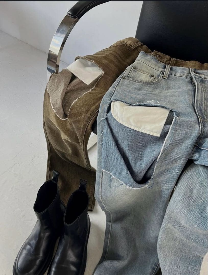 CUT OUT STRAIGHT DENIM サイズS ライトブルー