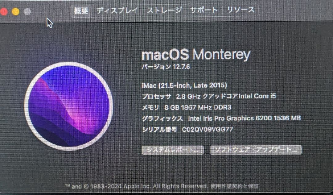 Apple iMac（Late 2015）シルバー 21.5inch【初期化済】