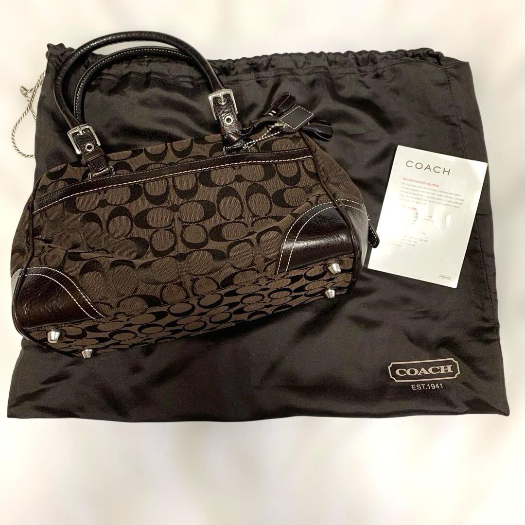 【未使用品】coachシグネイチャー　ミニボストン　ブラウン　保存袋　カード付