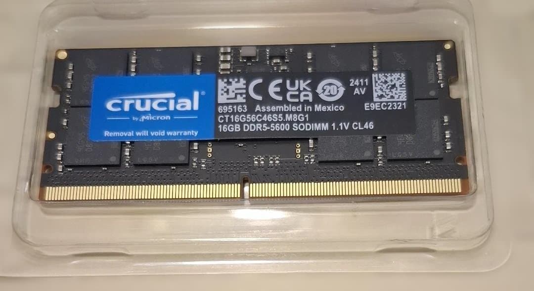 j*j様 Crucial 16GB DDR5 5600 SODIMM メモリー2