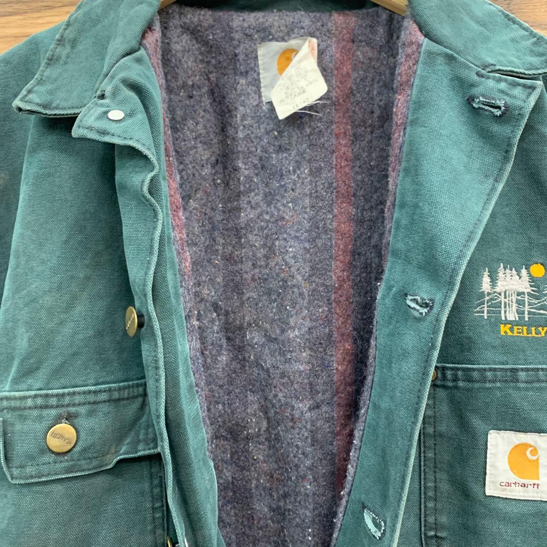中古 90s Carhartt ミシガンチョアコート 企業ロゴ 刺繍 USA製