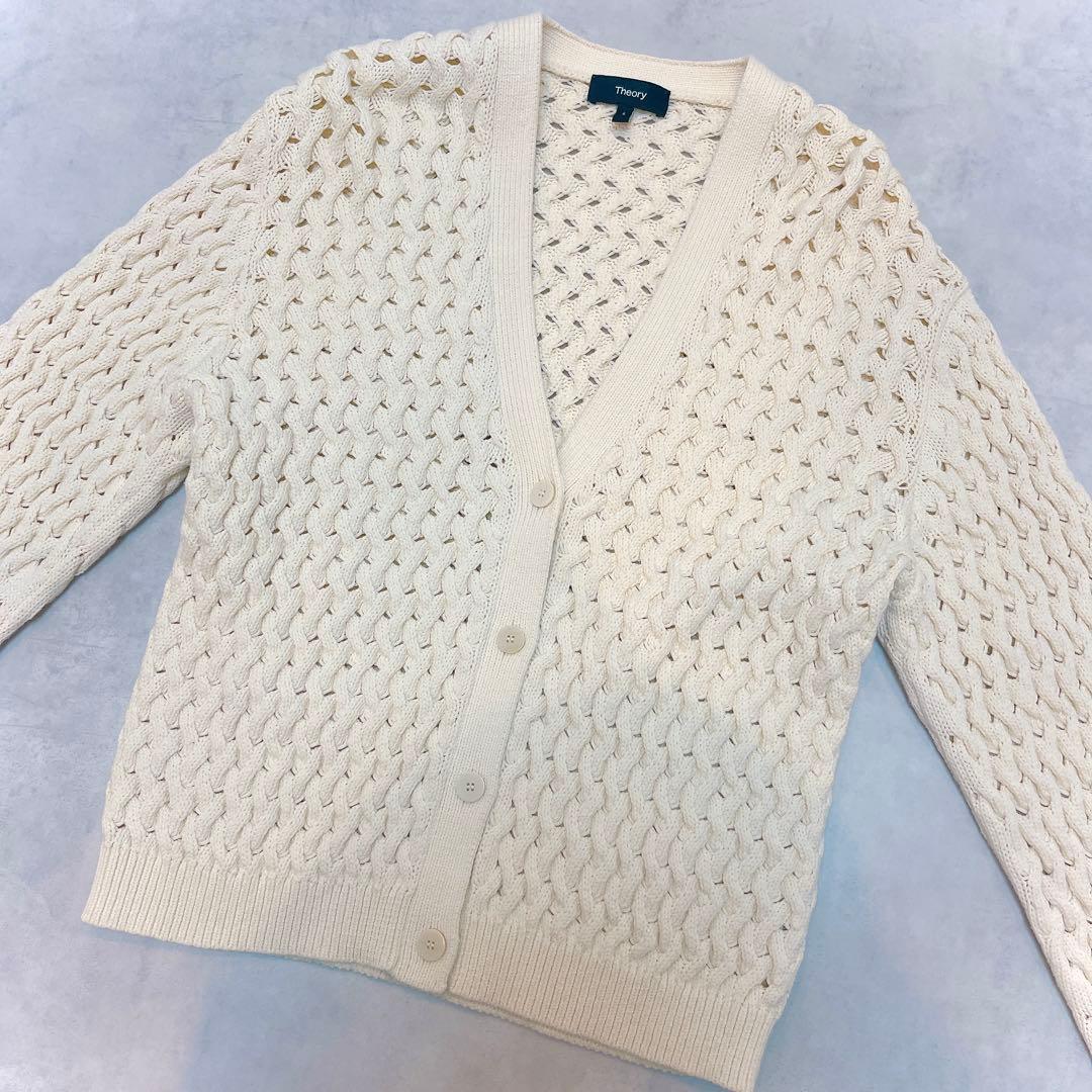 極美品◆セオリー Rounded Cotton Cable Cardigan S