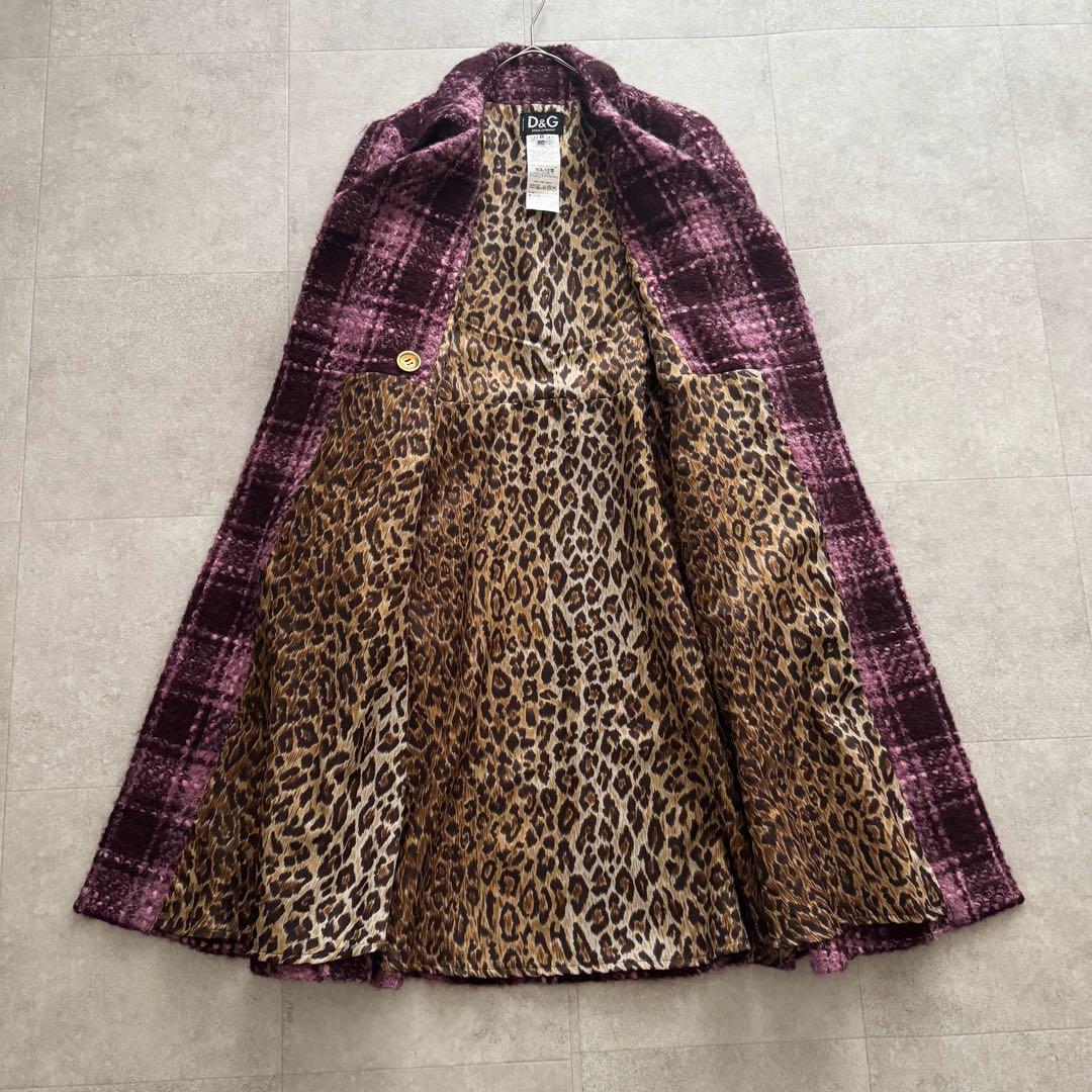 ドルチェ＆ガッバーナ　ロングコート　モヘア混　金ボタン 40　裏地レオパード