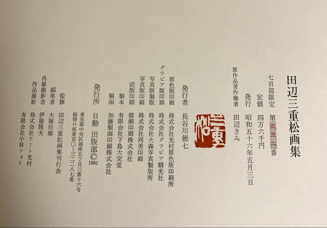 田辺三重松画集 1981年出版　700部限定