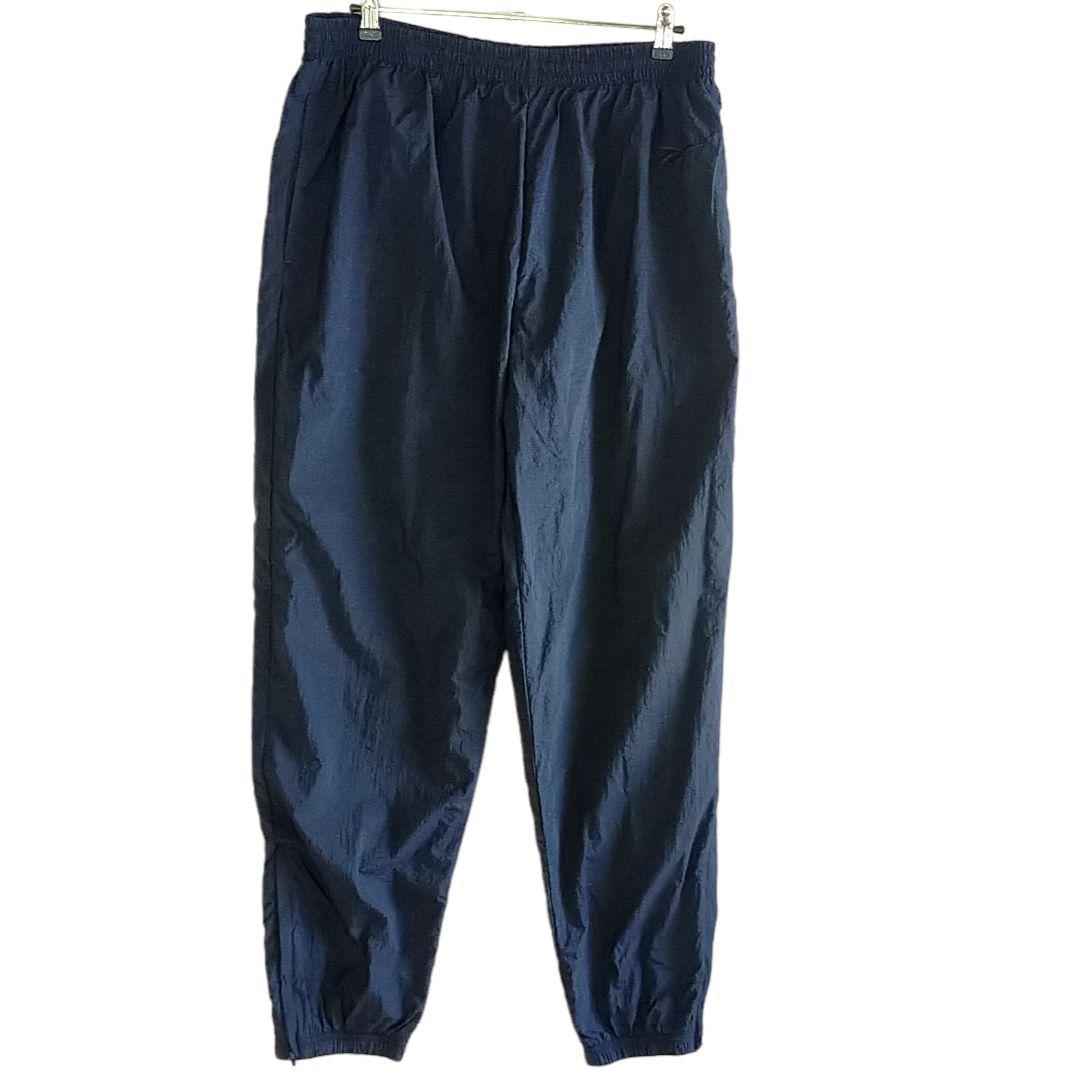 【極太】US Reebok ナイロン パンツ シワ加工 ネイビー XL 裏地付き
