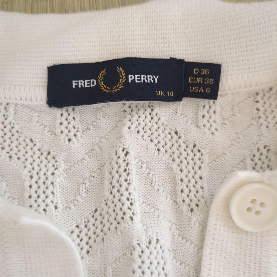 FRED PERRY ケーブル編みポロシャツ 半袖 ホワイト UK 10