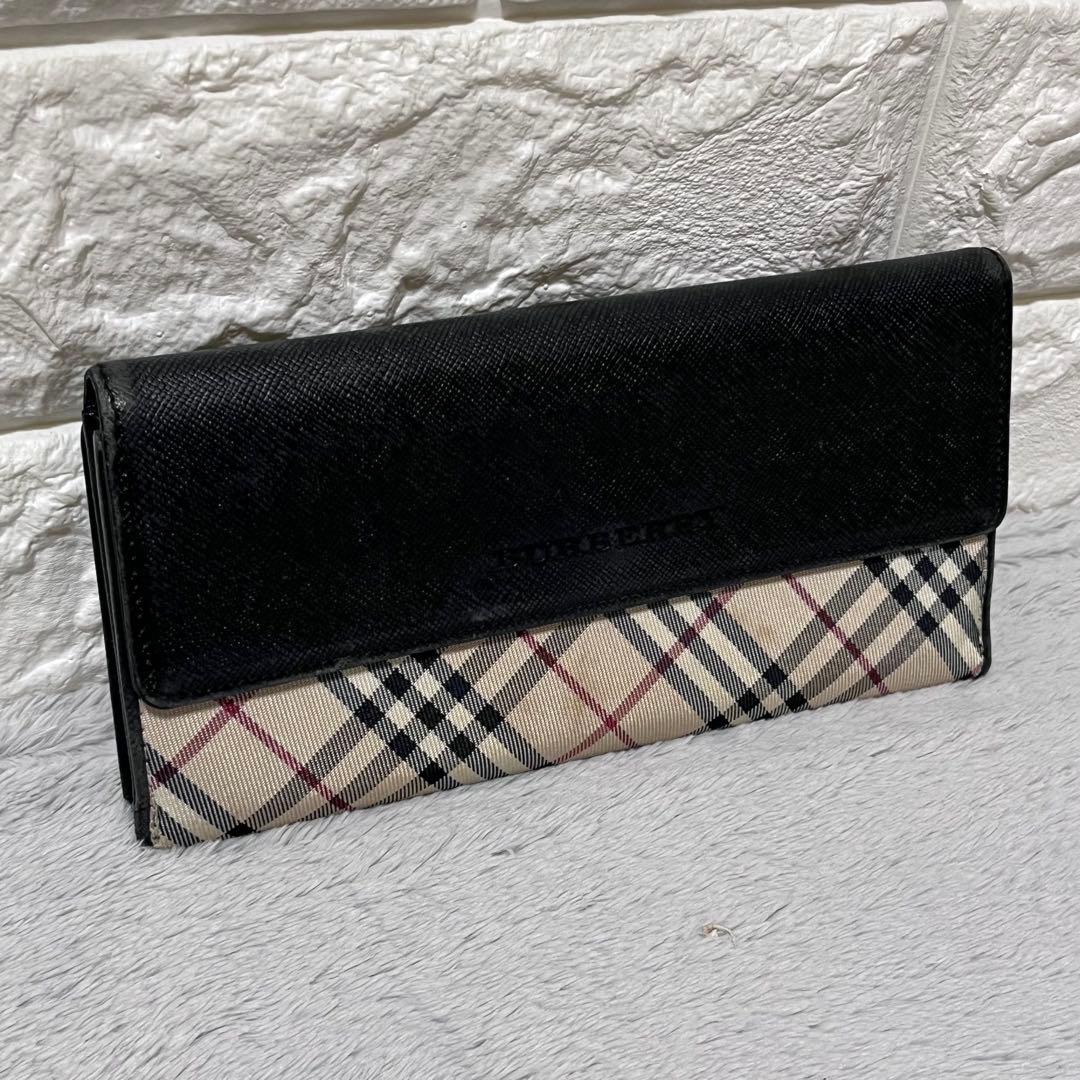 人気✨BURBERRY バーバリー 長財布 ノバチェック ブラック レザー 黒