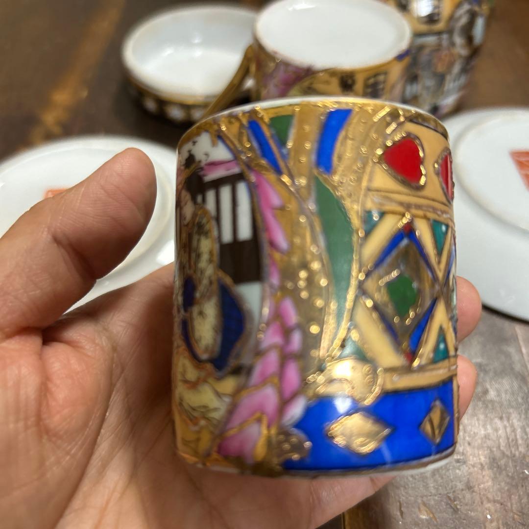 日本画　ゲイシャ　金彩　骨董品　カップ＆ソーサー　蓋付容器　海外輸出　九谷　薩摩