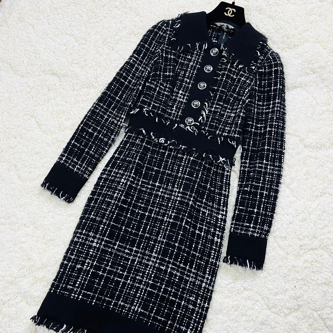 DOLCE&GABBANA ドルガバ ツイード ワンピース クラウン ボタン S