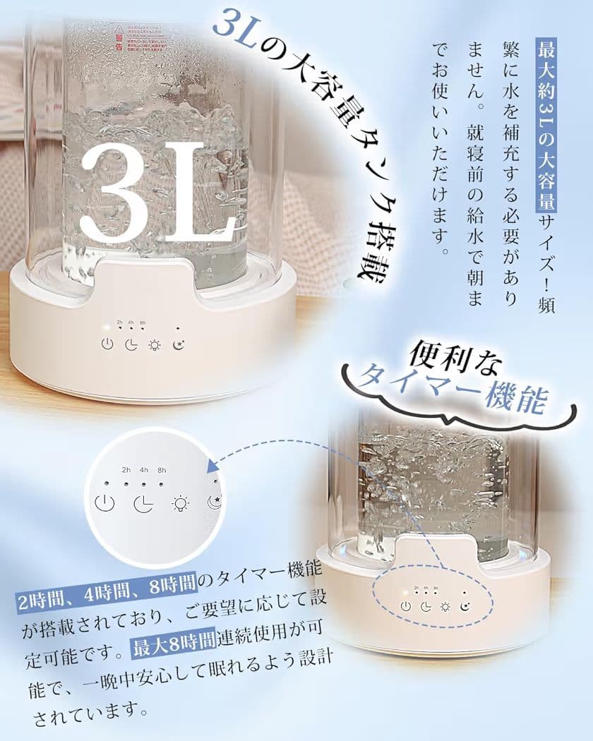 【未使用】加湿器 スチーム式　大容量　3L 高温除菌　白