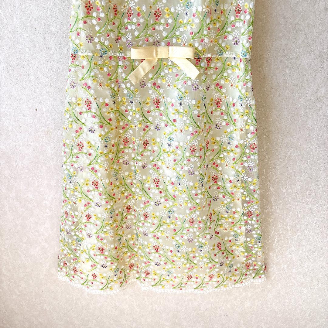 未使用級⭐️エムズグレイシー 総レース フラワー刺繍 ワンピース イエロー 38