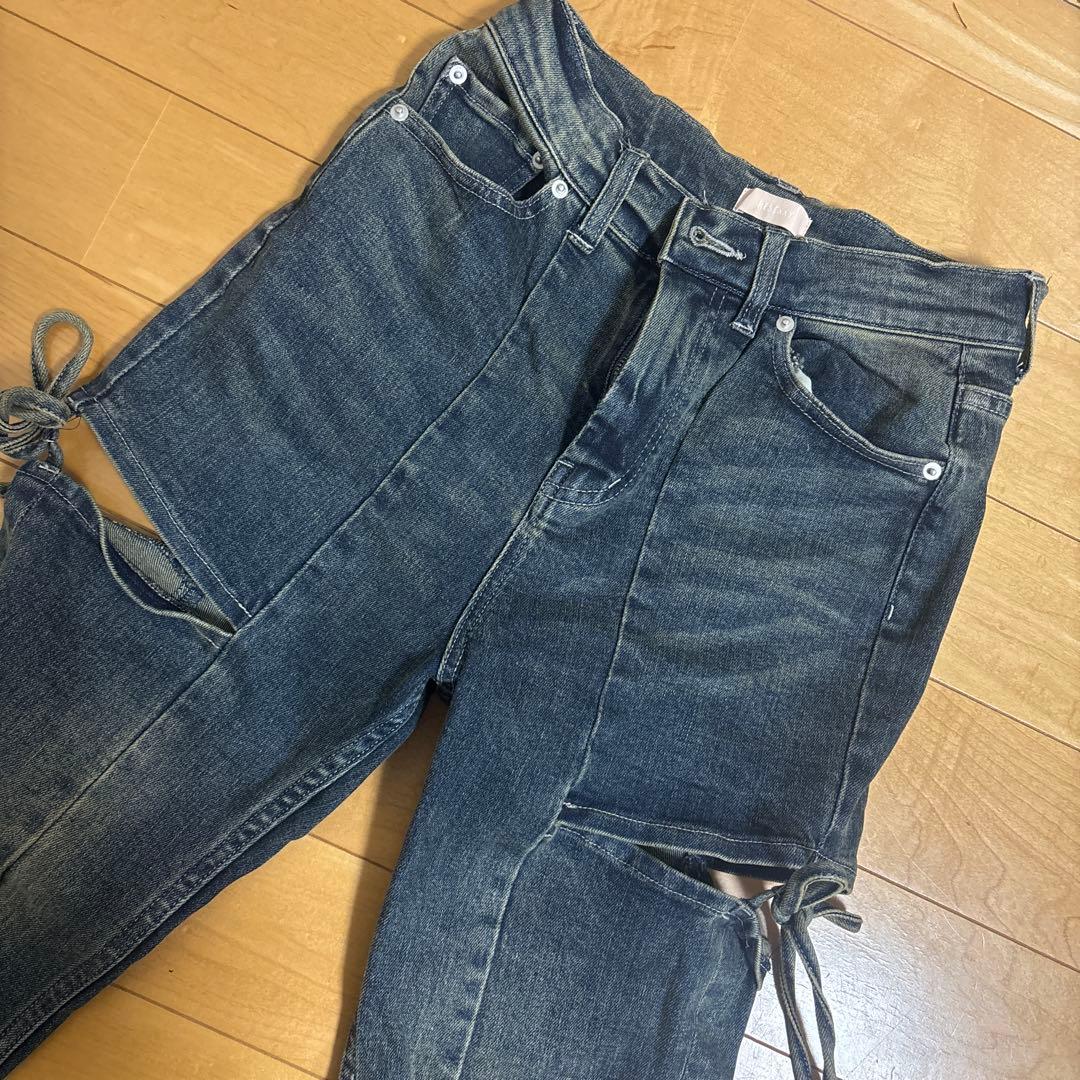 RESEXXY カットアウトリボンデニムパンツ ブルー　S