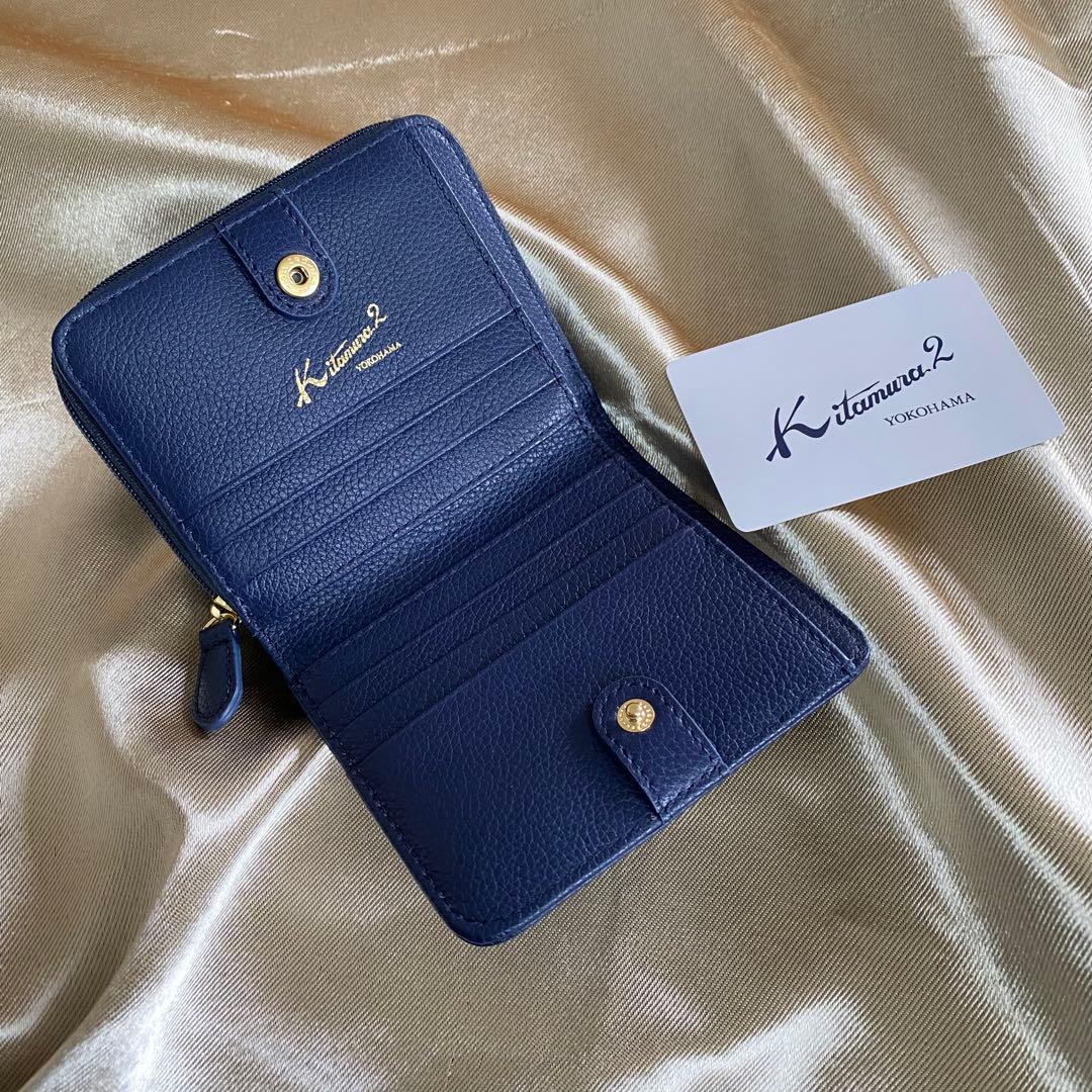 新品未使用　Kitamura K2　レザー　二つ折り財布　ネイビー　金　ロゴ