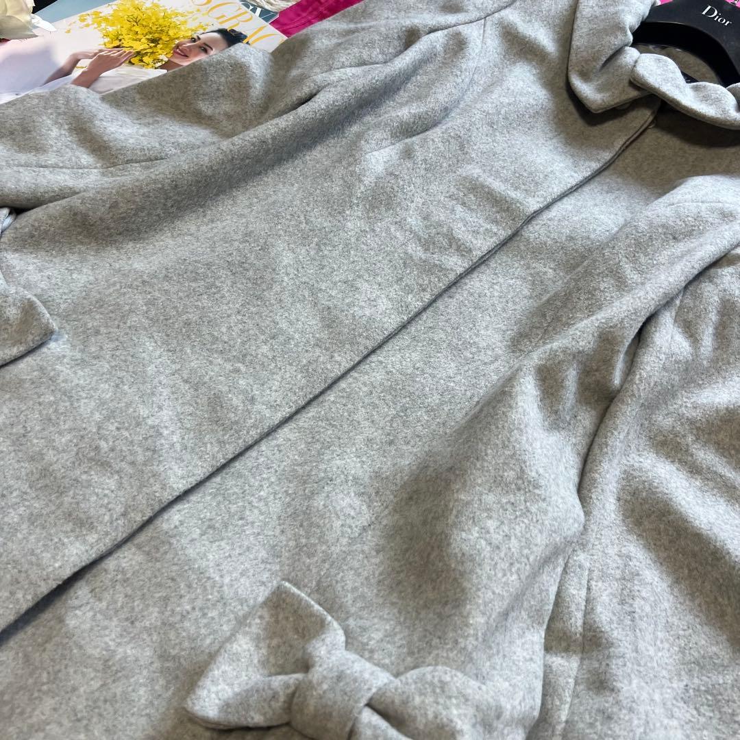 【美品】M'S GRACY ロングコート グレー カメリア 40 リボン 襟
